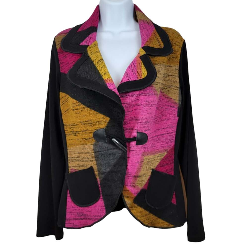 Bali Geo Colorblock Sweater Knit Toggle Closure Blazer - Size M - Picture 2 of 6